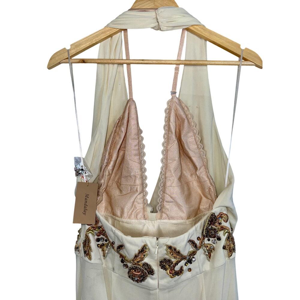 NEW Mandalay Cream Embellished Maxi Long Evening Gown Formal Dress Women Size 10 - Picture 8 of 16